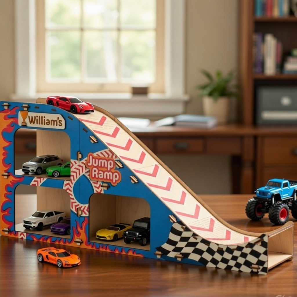 William’s Jump Ramp – Wooden Car Ramp with Storage Garage