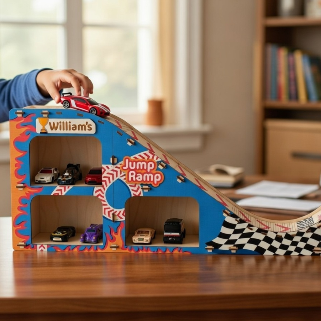 William’s Jump Ramp – Wooden Car Ramp with Storage Garage