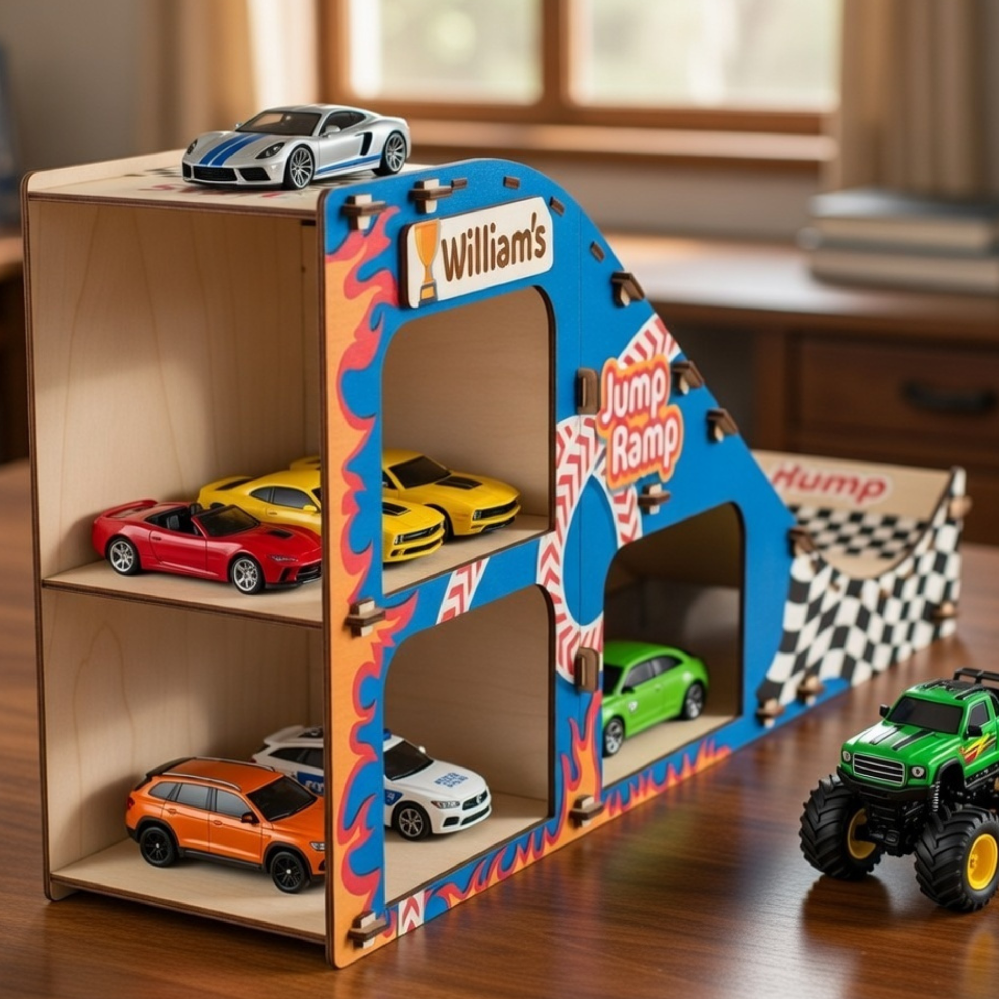 William’s Jump Ramp – Wooden Car Ramp with Storage Garage