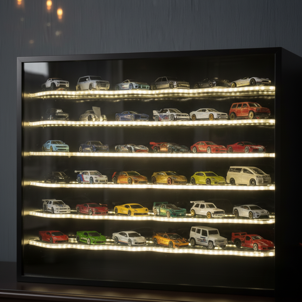 Premium Led Cross Display For Hotwheels, Mini GT, Match box ( 42 car storage )