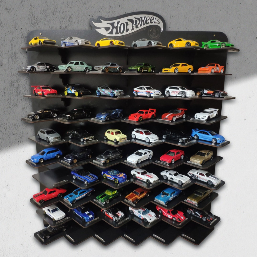 Black Wooden Organizer with 60 Slots for Diecast Car Collection