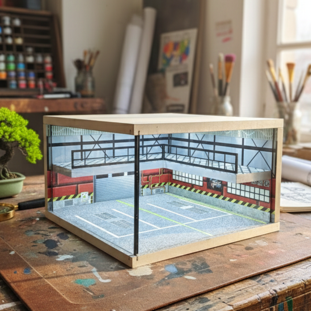 XuFan 1:64 Diorama Car Garage Model LED Lighting City Car Parking Lots Model Background Display Scene Model Collection Gift