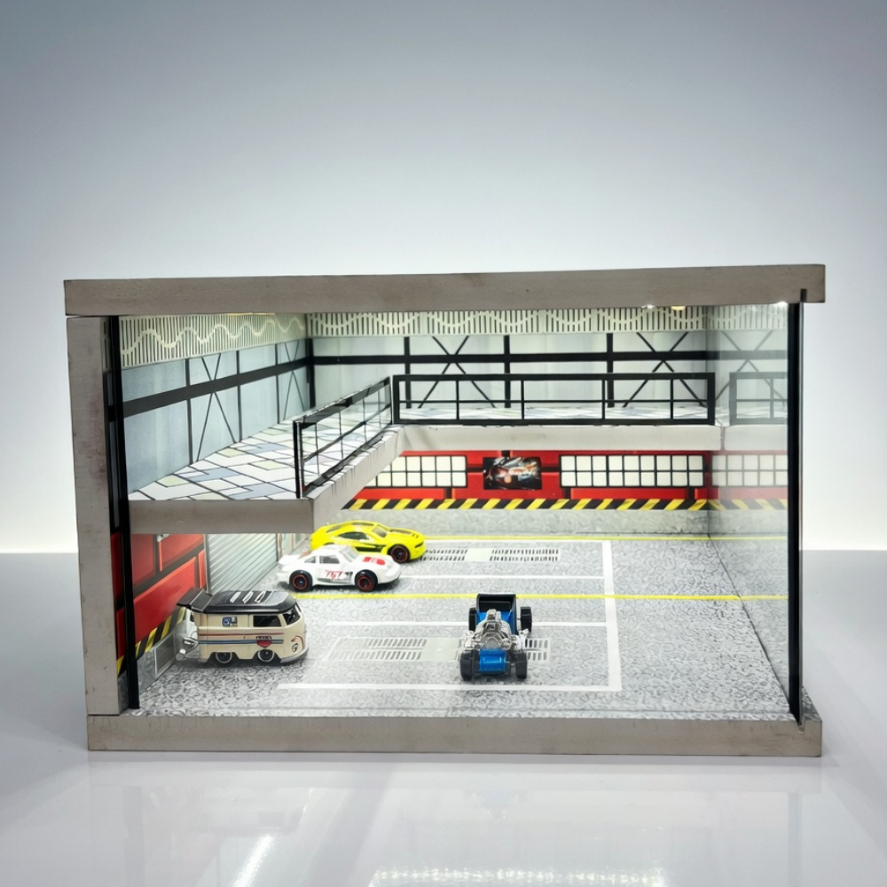 XuFan 1:64 Diorama Car Garage Model LED Lighting City Car Parking Lots Model Background Display Scene Model Collection Gift