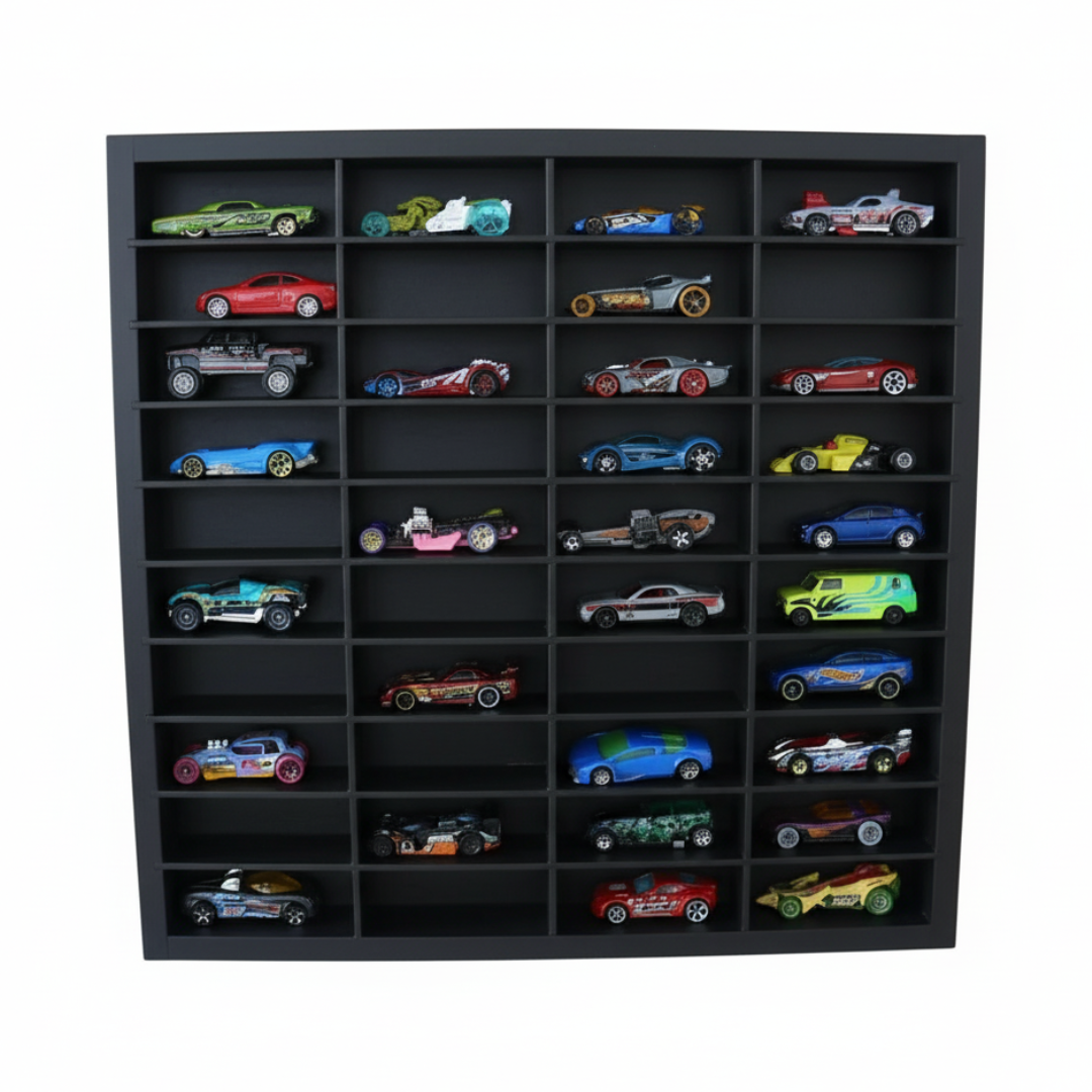 Wooden Hot Wheels Shelf – 40 Compartments