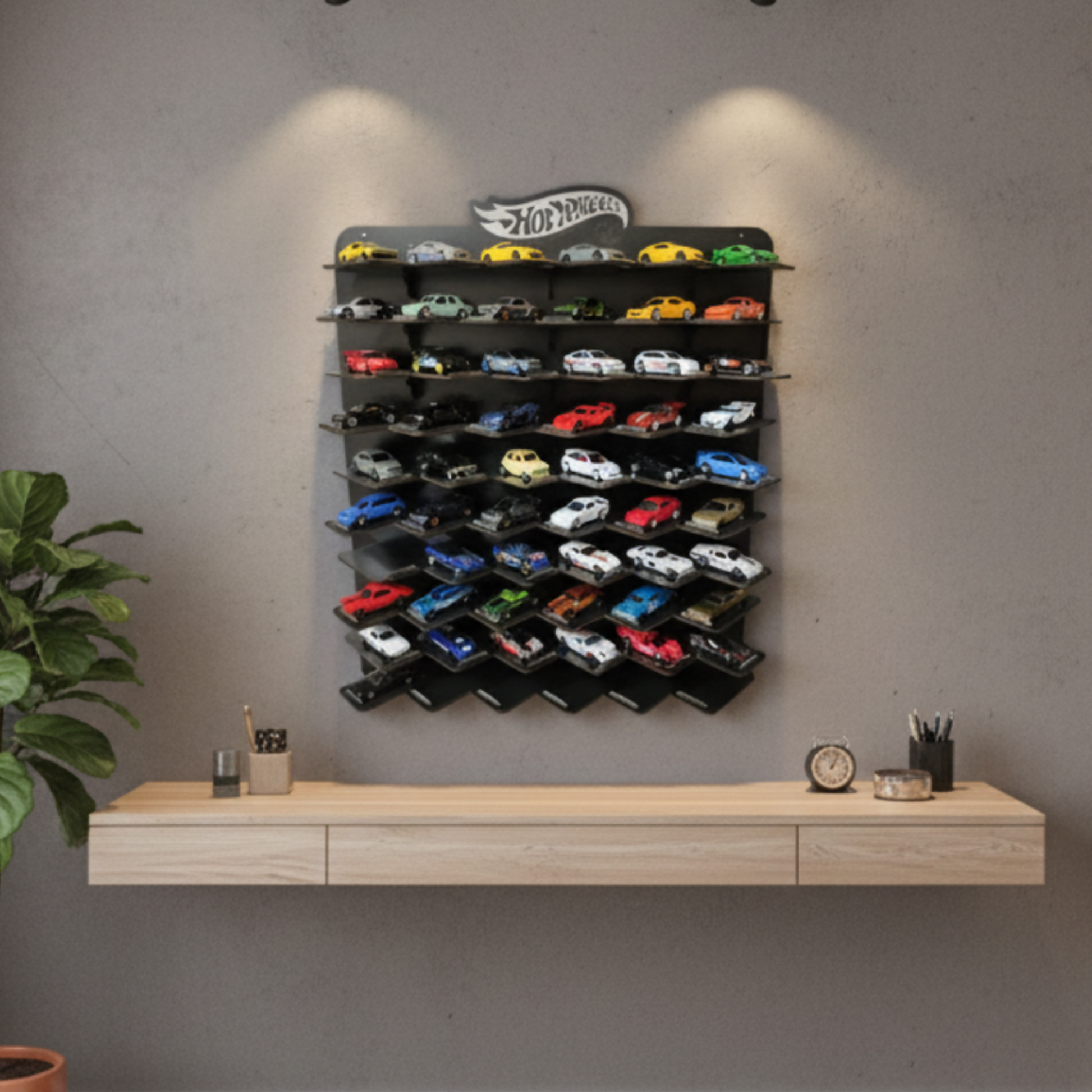 Black Wooden Organizer with 60 Slots for Diecast Car Collection