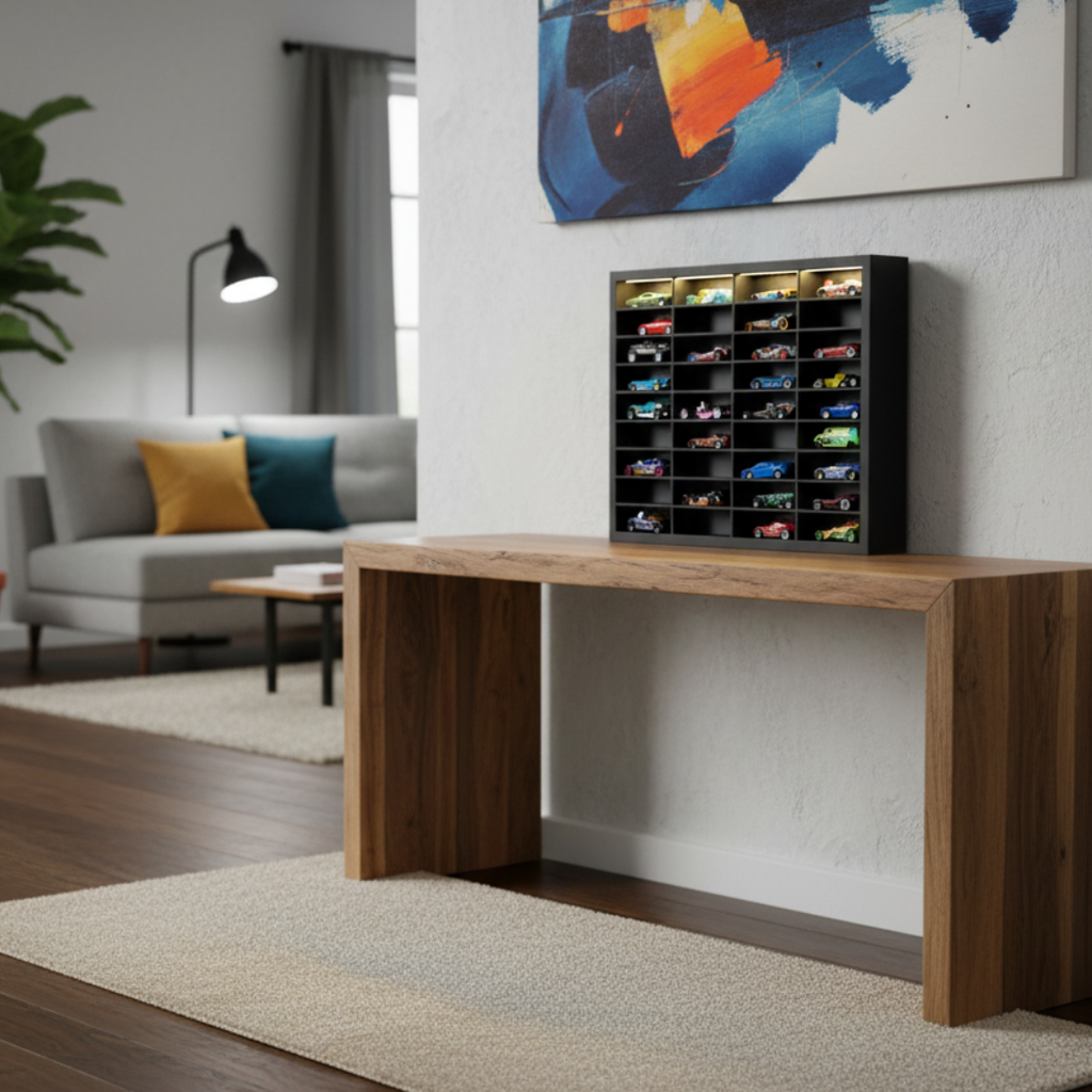 Wooden Hot Wheels Shelf – 40 Compartments