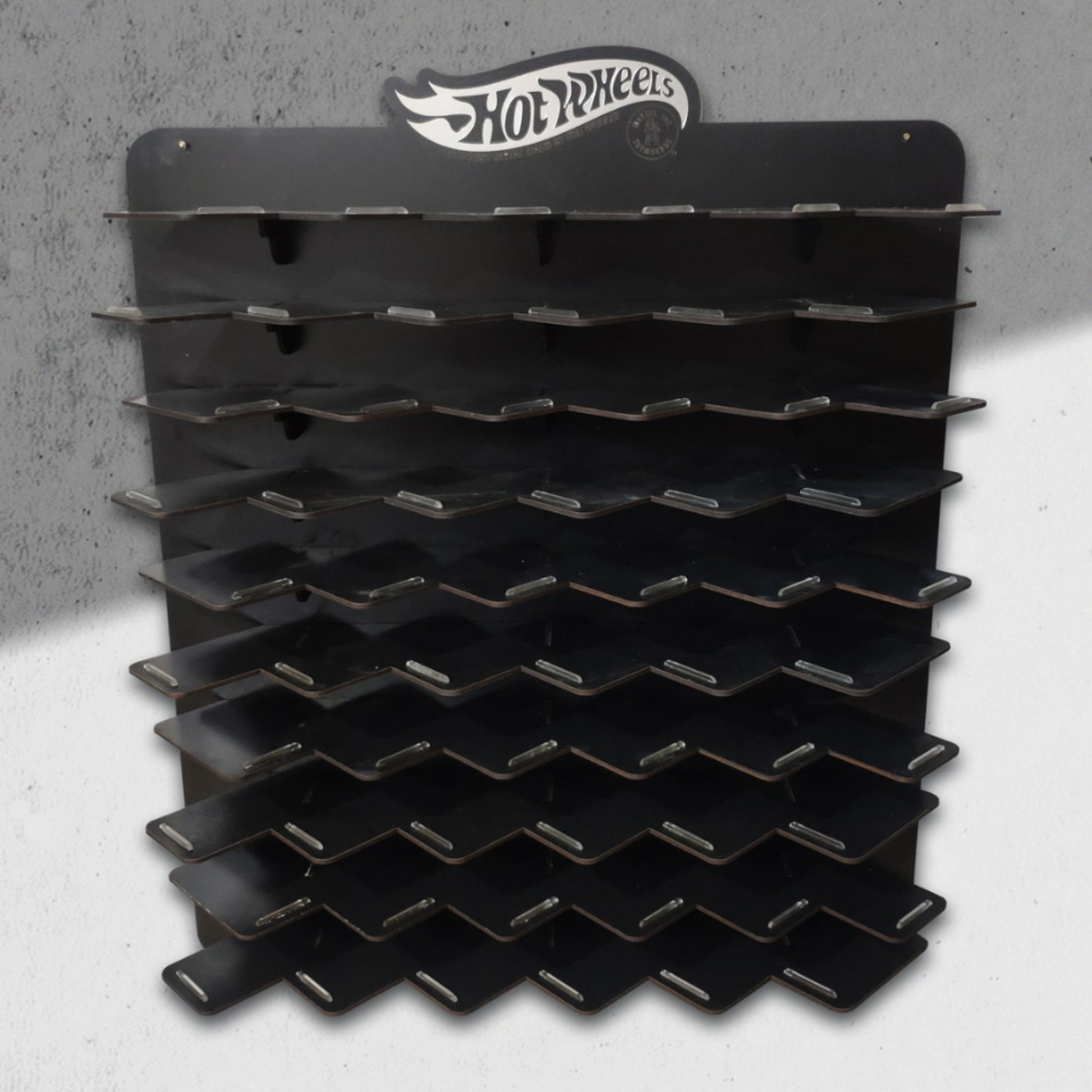 Black Wooden Organizer with 60 Slots for Diecast Car Collection