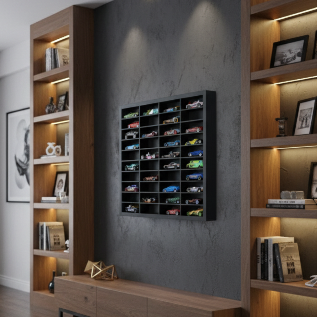 Wooden Hot Wheels Shelf – 40 Compartments