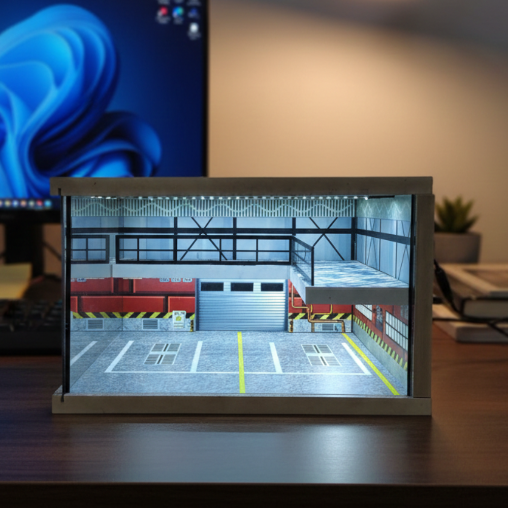 XuFan 1:64 Diorama Car Garage Model LED Lighting City Car Parking Lots Model Background Display Scene Model Collection Gift