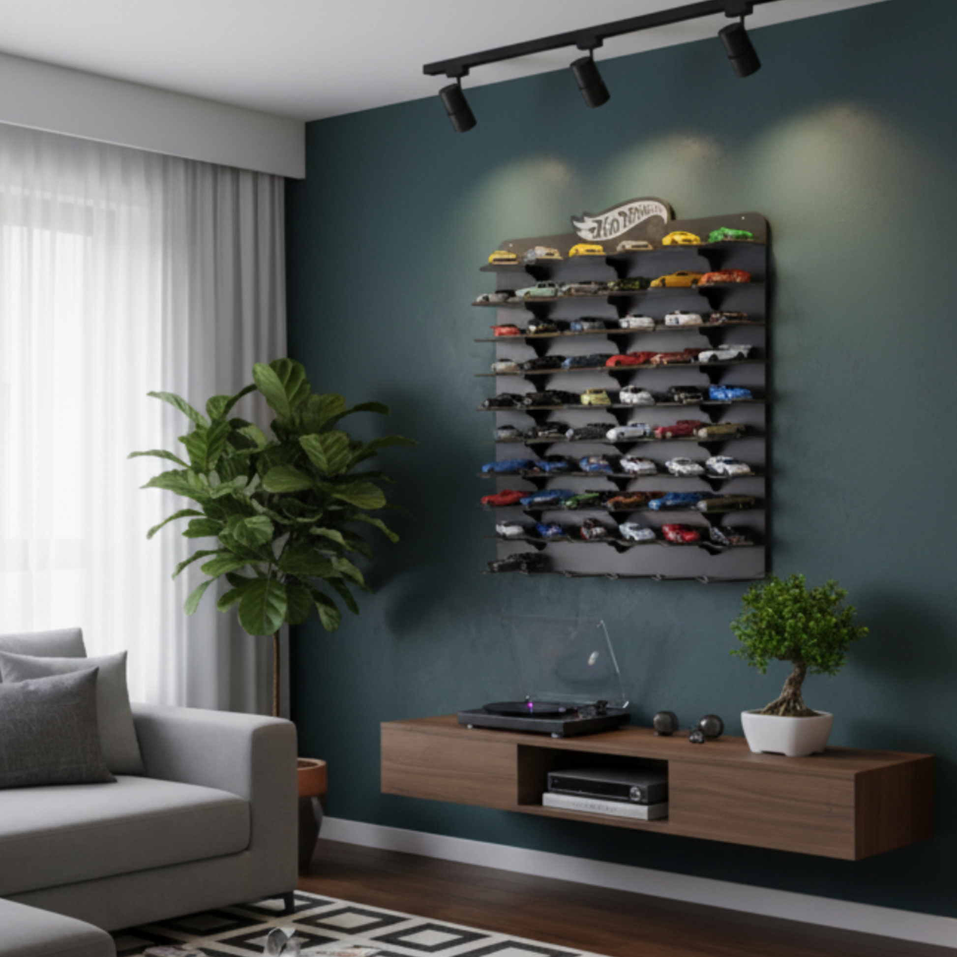 Black Wooden Organizer with 60 Slots for Diecast Car Collection