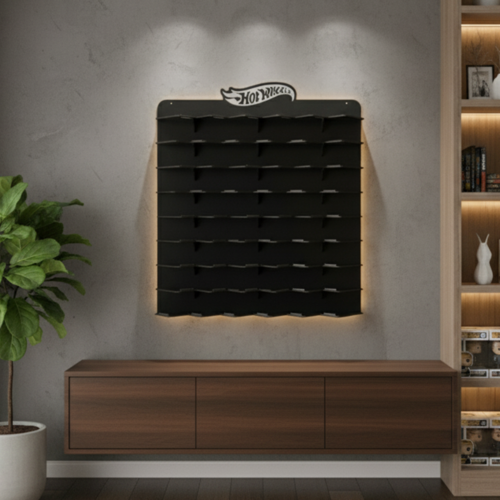 Black Wooden Organizer with 60 Slots for Diecast Car Collection