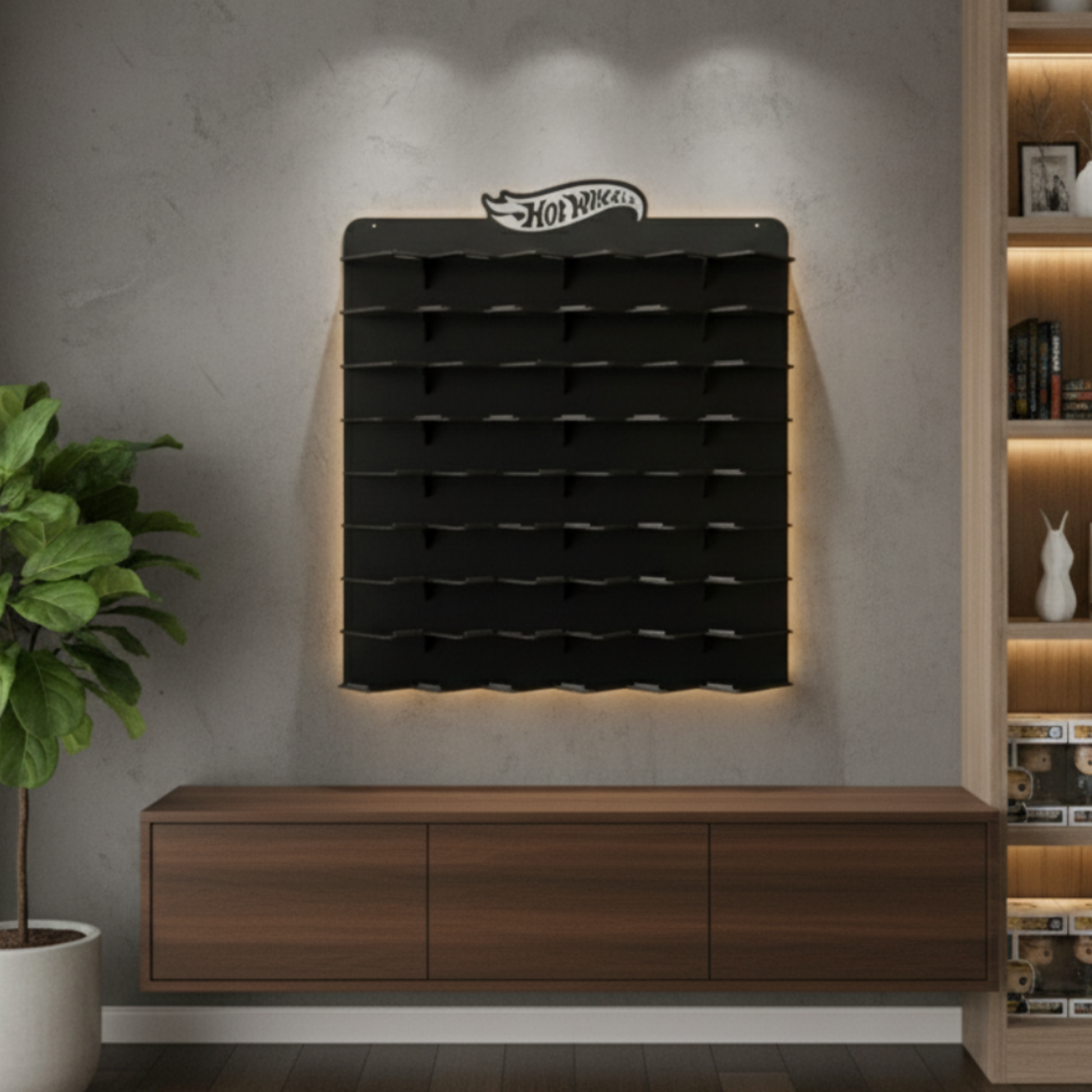 Black Wooden Organizer with 60 Slots for Diecast Car Collection